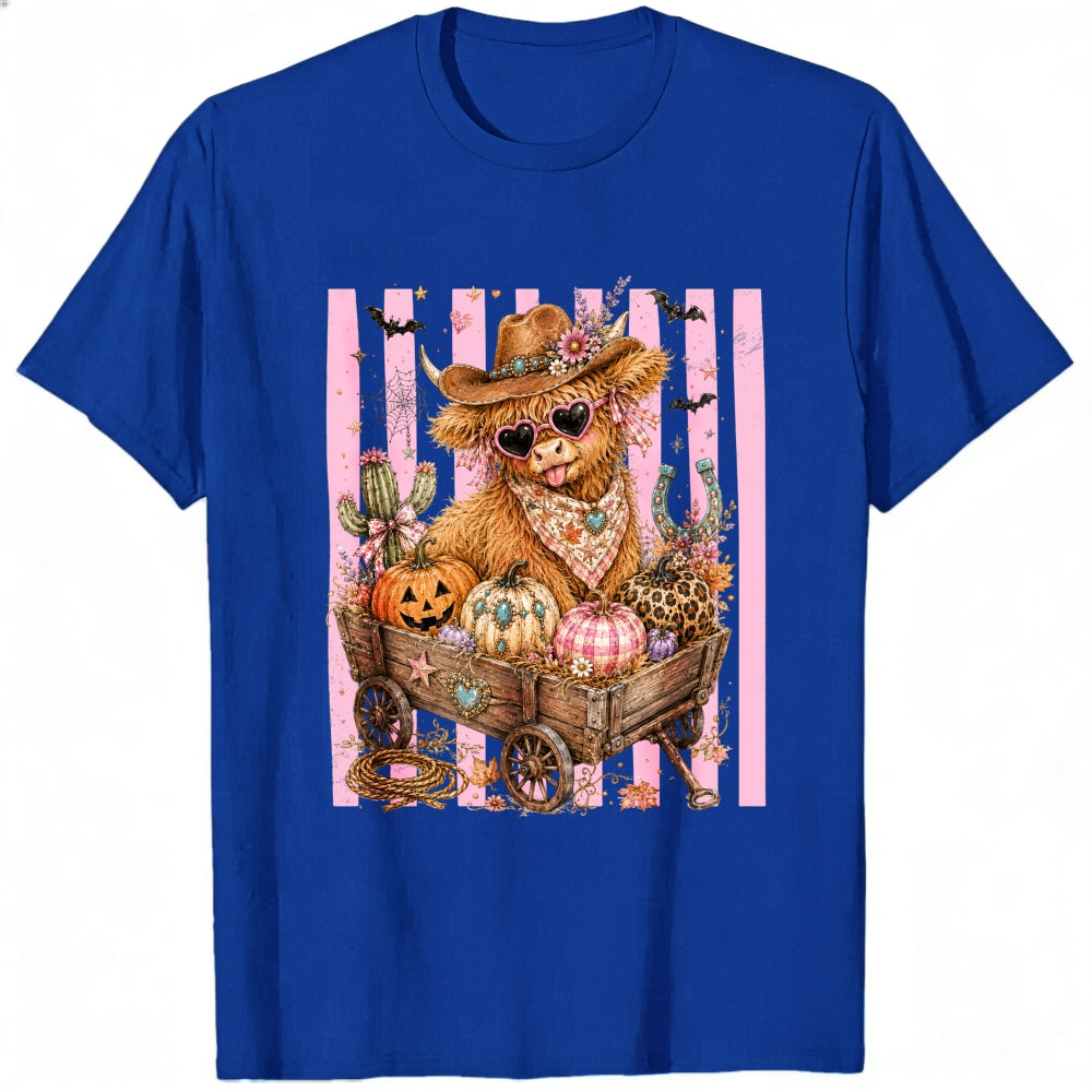 Cute Cowboy Llama Halloween Pumpkin Wagon Classic T-Shirt