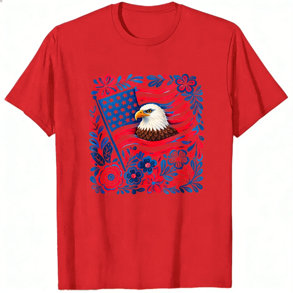 Patriotic Eagle And American Flag Floral Design Classic T-Shirt