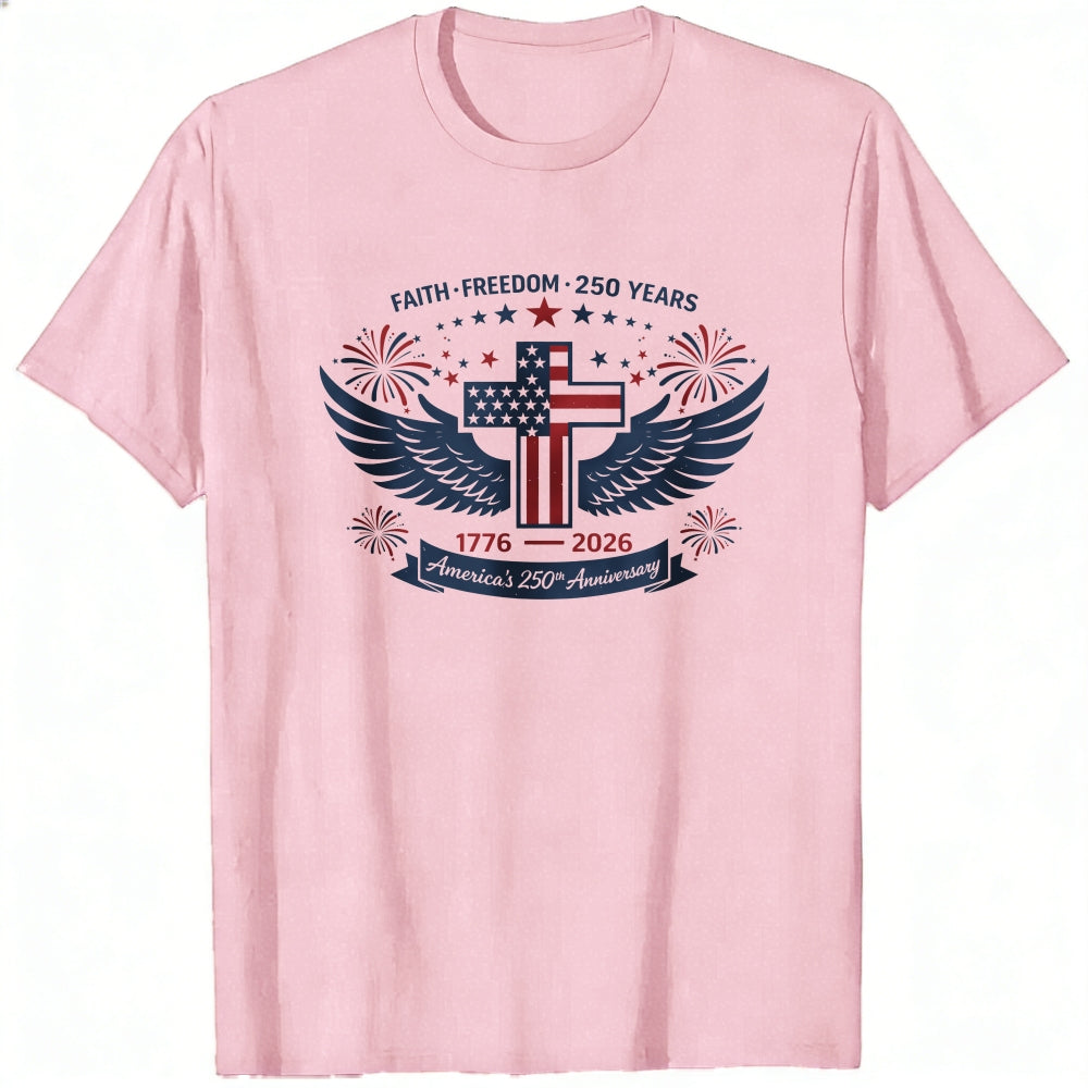 Patriotic American Flag Cross Wings Classic T-Shirt Faith Freedom 250 Years 1776 2026 Anniversary