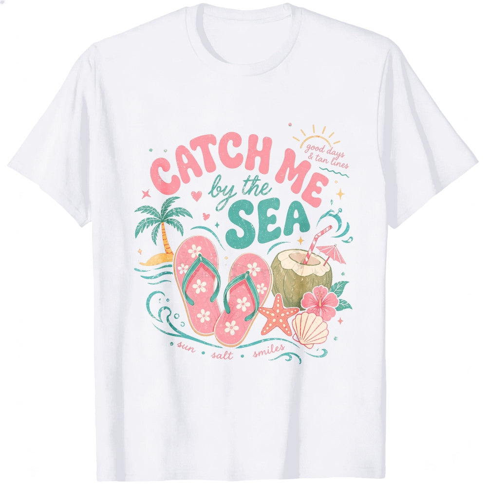 Summer Beach Vibes Classic T-Shirt Catch Me By The Sea Flip Flops Coconut Tropical Design