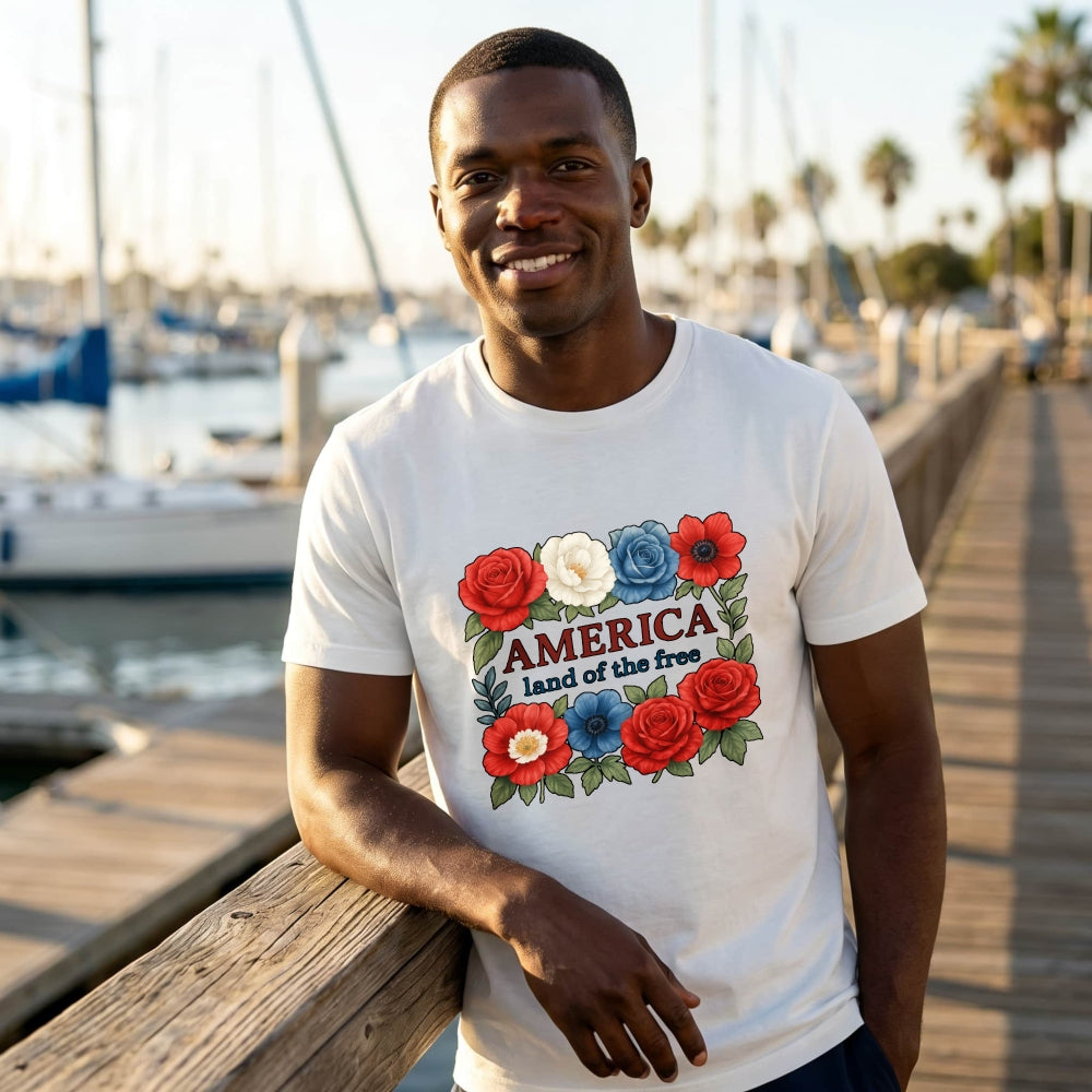 Patriotic Floral Design Classic T-Shirt America Land Of The Free
