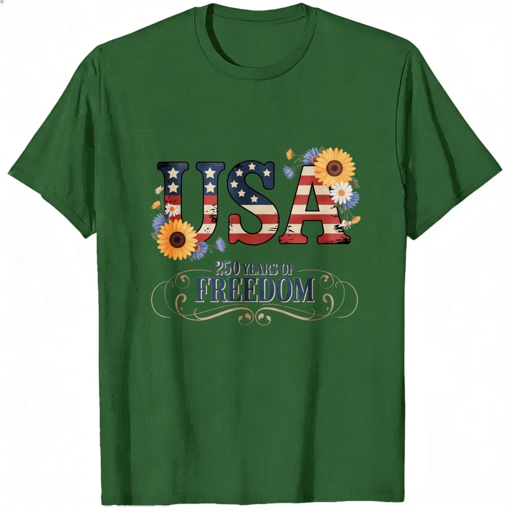 Patriotic Floral Usa 250 Years Of Freedom Classic T-Shirt