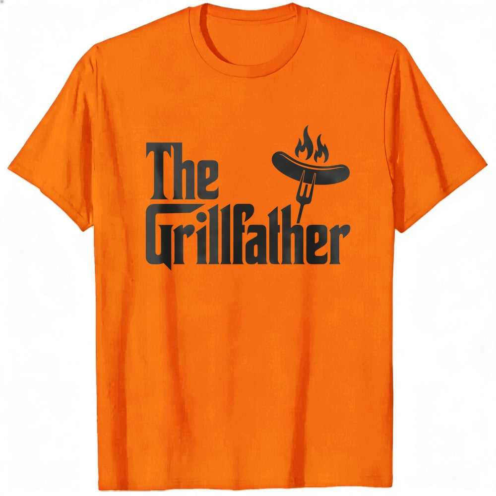 Casual Style Classic T-Shirt The Grillfather Sausage On Fork With Flames