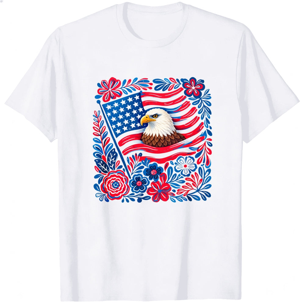 Patriotic Eagle And American Flag Floral Design Classic T-Shirt