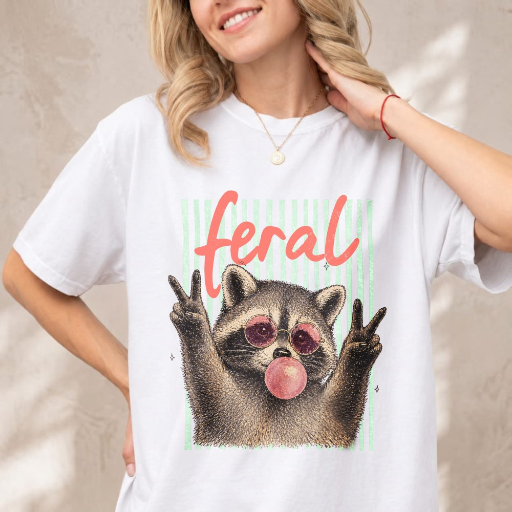 Funny Feral Raccoon Sunglasses Bubble Gum Classic T-Shirt
