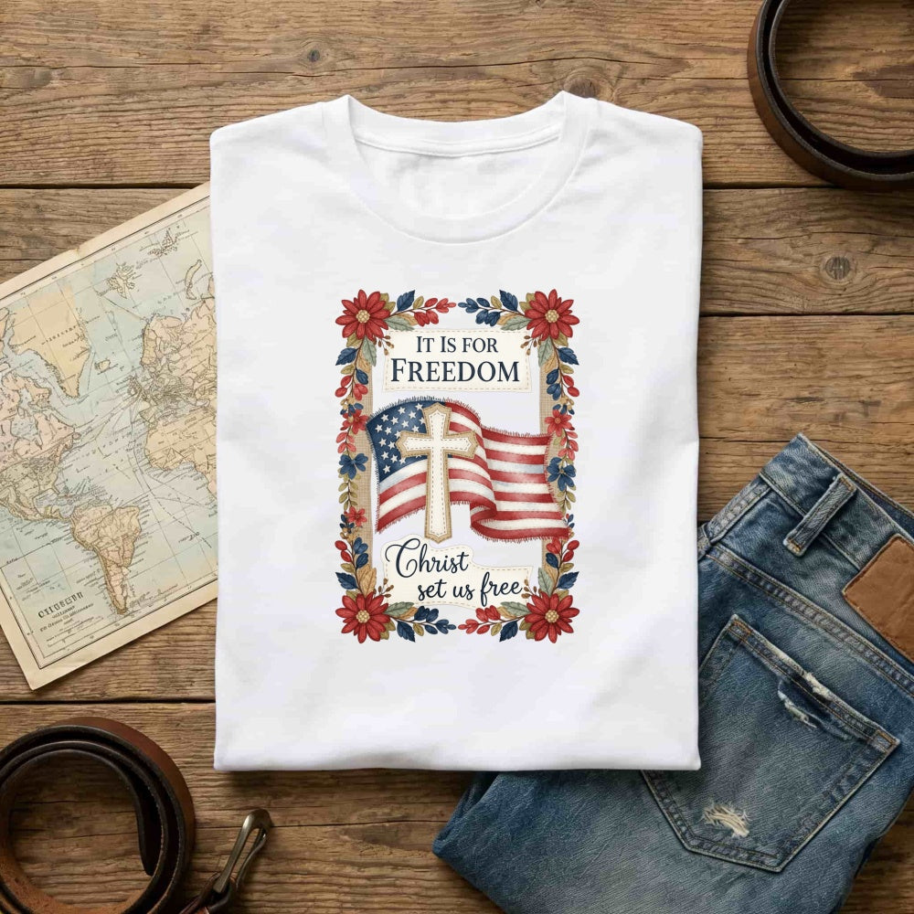 Patriotic Christian Design Classic T-Shirt With American Flag And Cross Motif