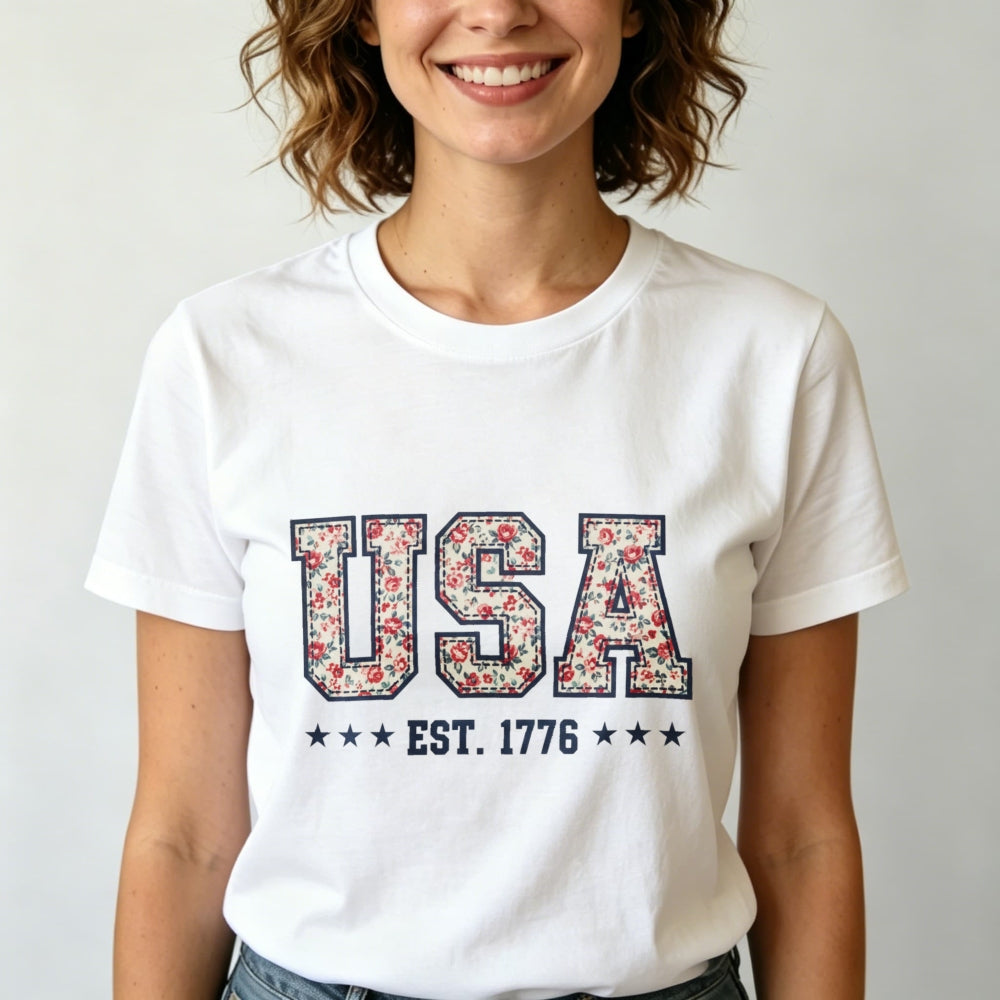 Floral Pattern Usa Est 1776 Classic T-Shirt