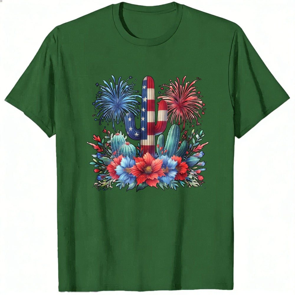American Flag Cactus And Flowers Classic T-Shirt