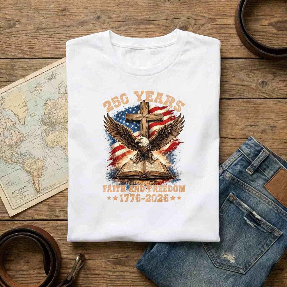Patriotic Eagle Cross And Bible Classic T-Shirt Faith And Freedom 1776 2026