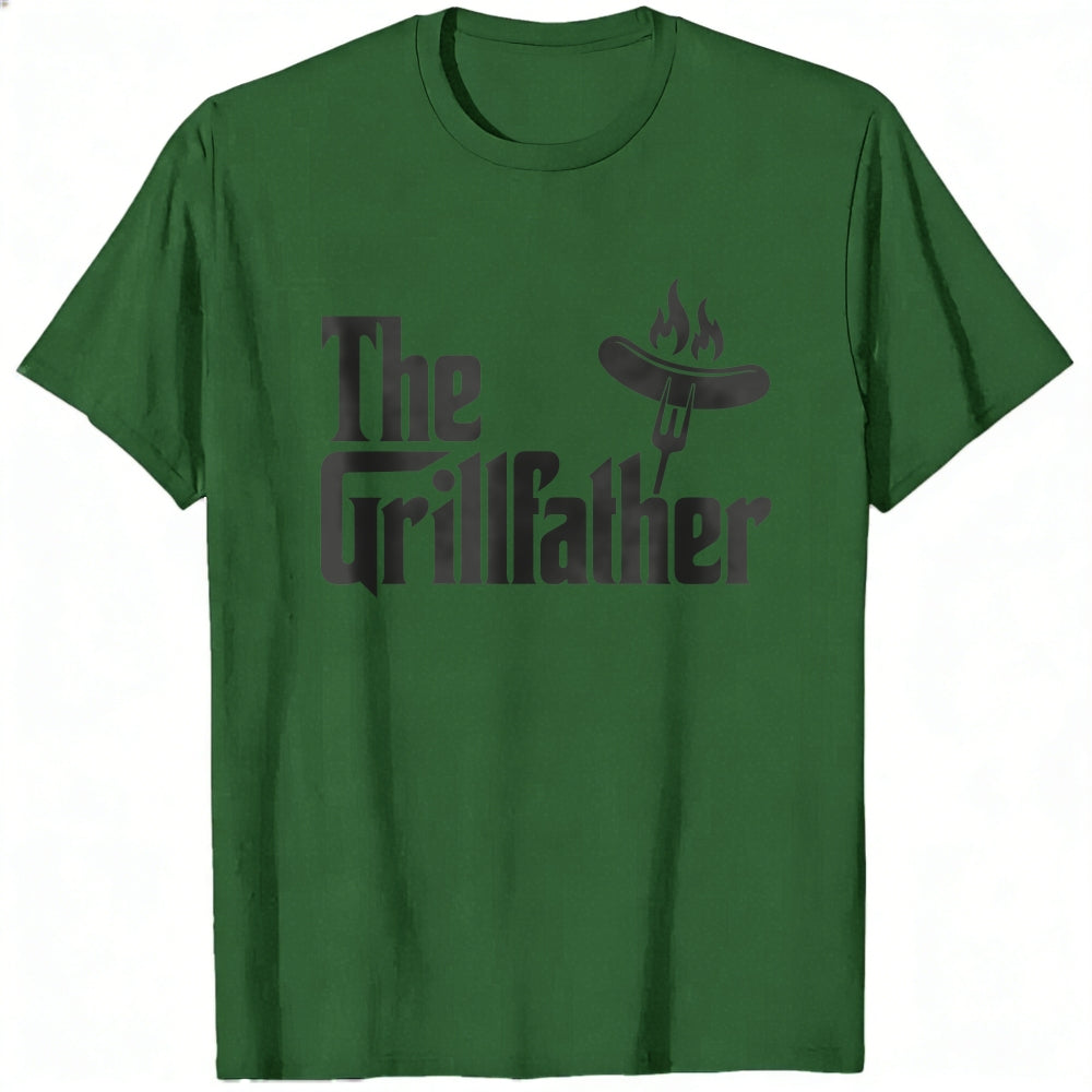 Casual Style Classic T-Shirt The Grillfather Sausage On Fork With Flames