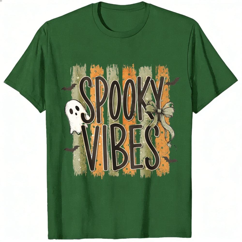 Halloween Spooky Vibes Ghost Bats Bow Classic T-Shirt