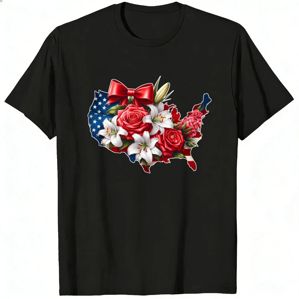 Patriotic Floral Usa Map Classic T-Shirt