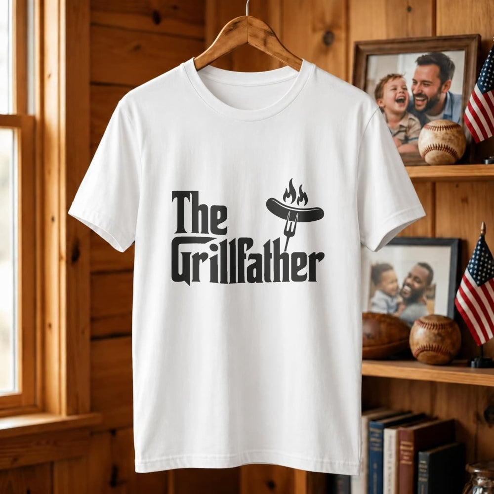 Casual Style Classic T-Shirt The Grillfather Sausage On Fork With Flames