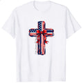 Patriotic Cross Design Classic T-Shirt American Flag Pattern With Red Bow And Inspirational Text