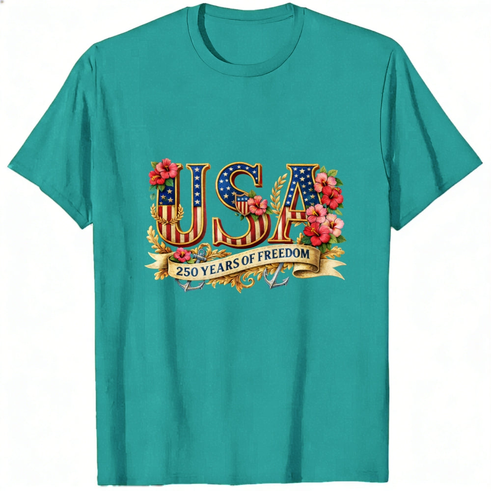 Patriotic Floral Usa 250 Years Of Freedom Classic T-Shirt