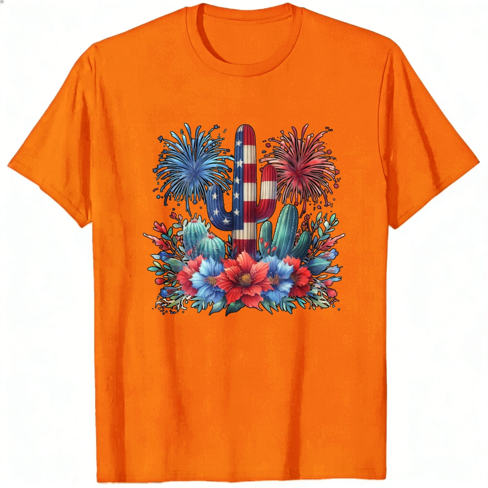 American Flag Cactus And Flowers Classic T-Shirt