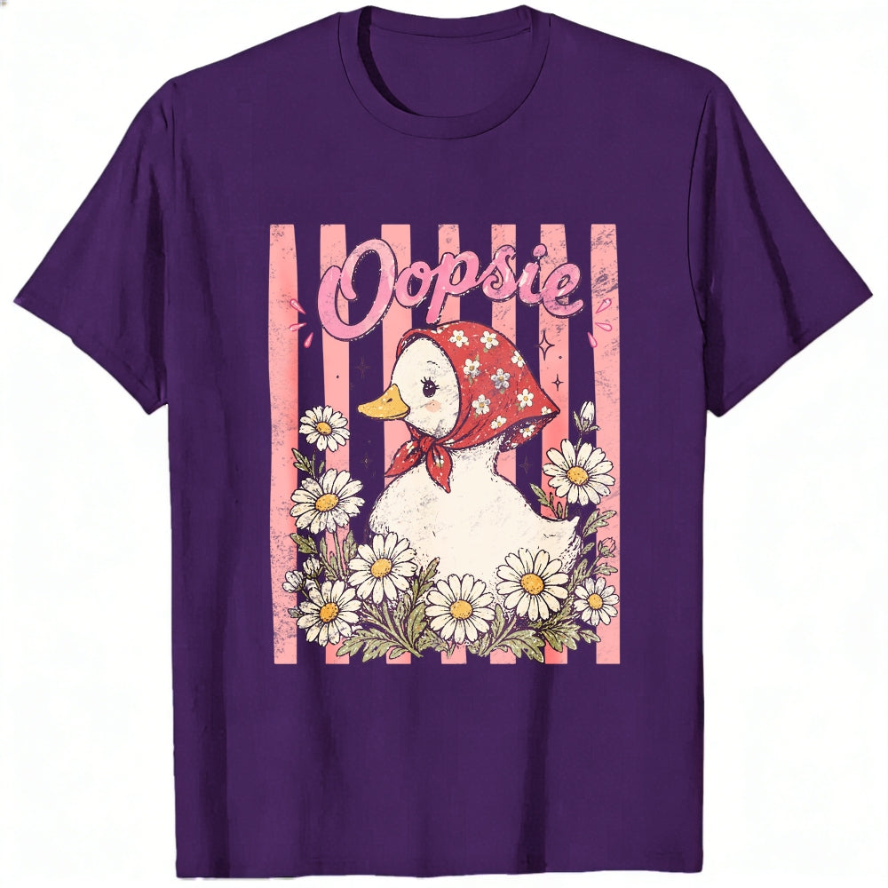 Cute Vintage Style Classic T-Shirt Oopsie Duck With Daisy Flowers And Red Bandana