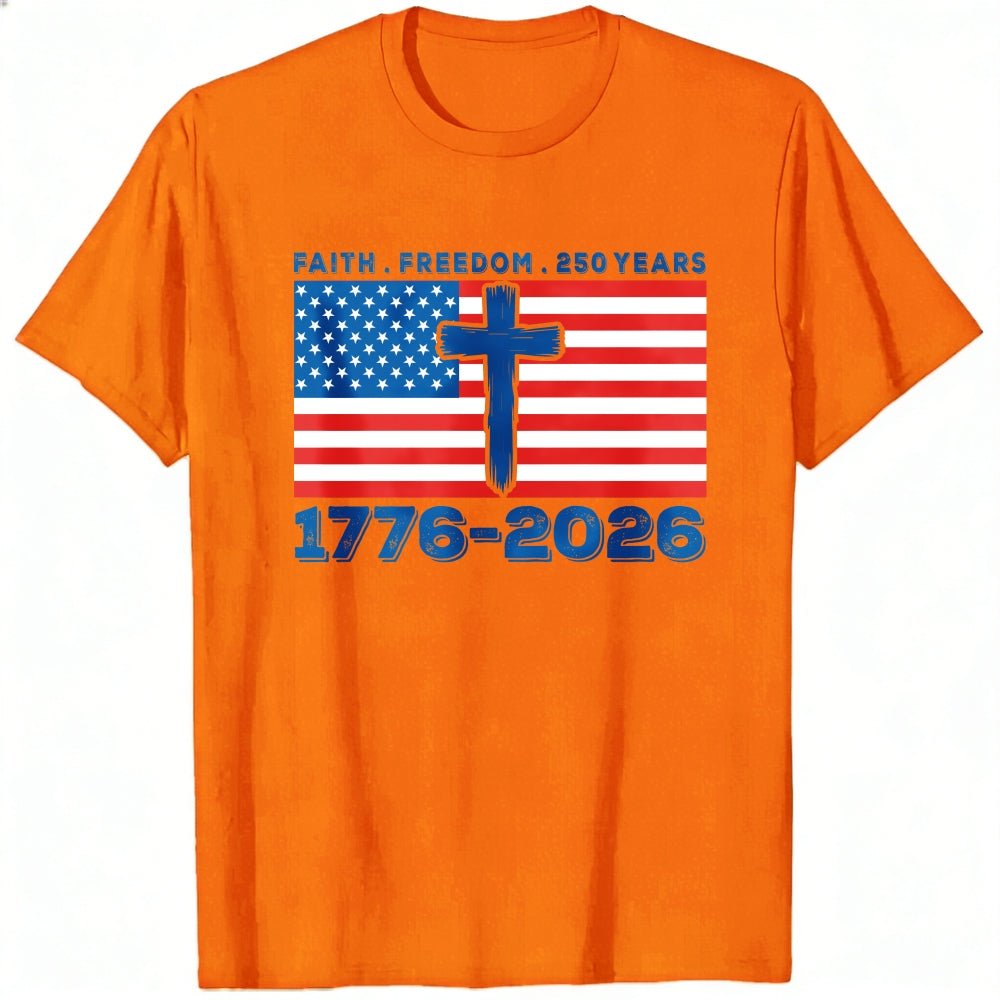 Patriotic American Flag Cross Faith Freedom 250 Years 1776 2026 Classic T-Shirt