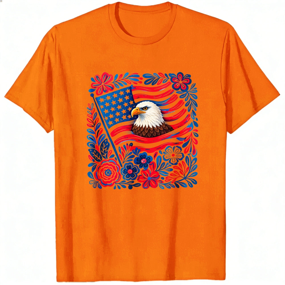 Patriotic Eagle And American Flag Floral Design Classic T-Shirt