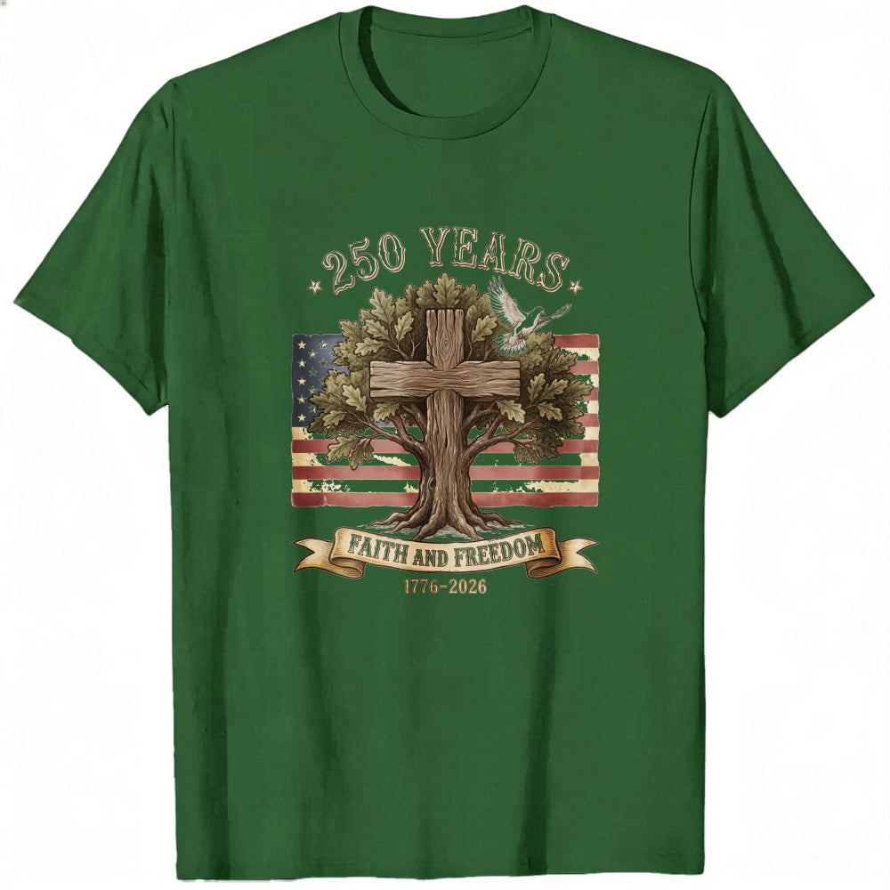 Patriotic American Flag Tree Cross Classic T-Shirt Faith And Freedom 250 Years 1776 2026