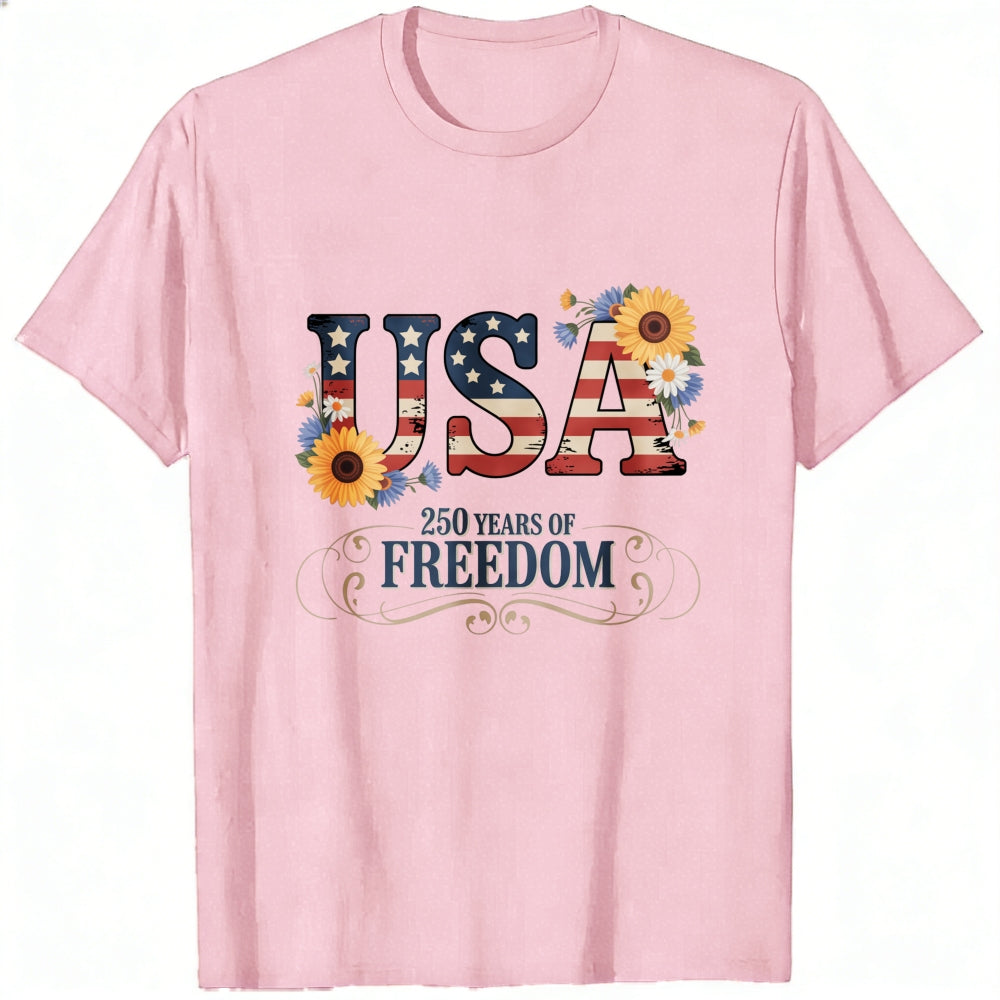 Patriotic Floral Usa 250 Years Of Freedom Classic T-Shirt