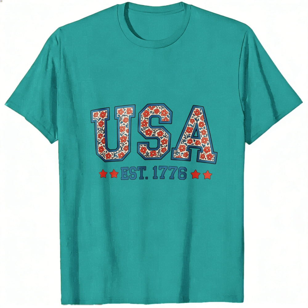Patriotic Floral Usa Est 1776 Classic T-Shirt