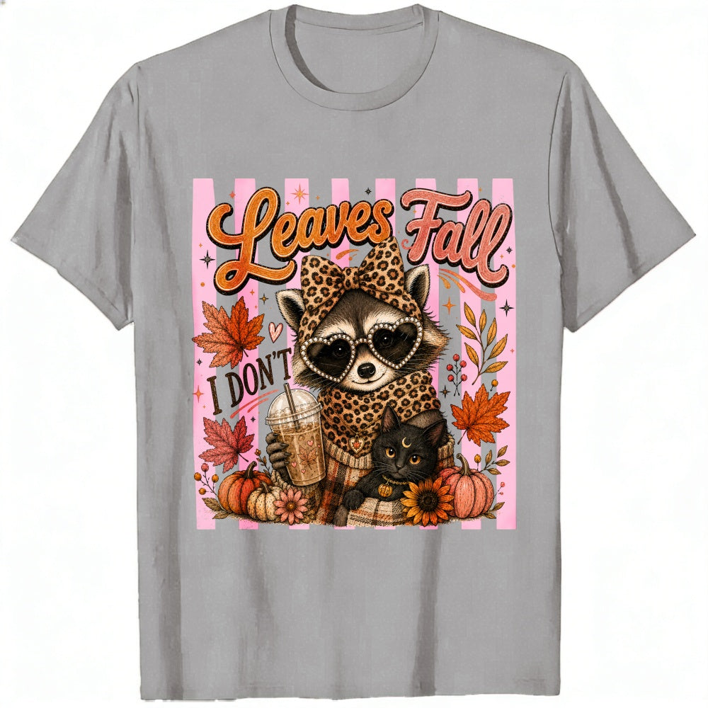 Cute Leopard Raccoon And Black Cat Autumn Leaves Fall Classic T-Shirt
