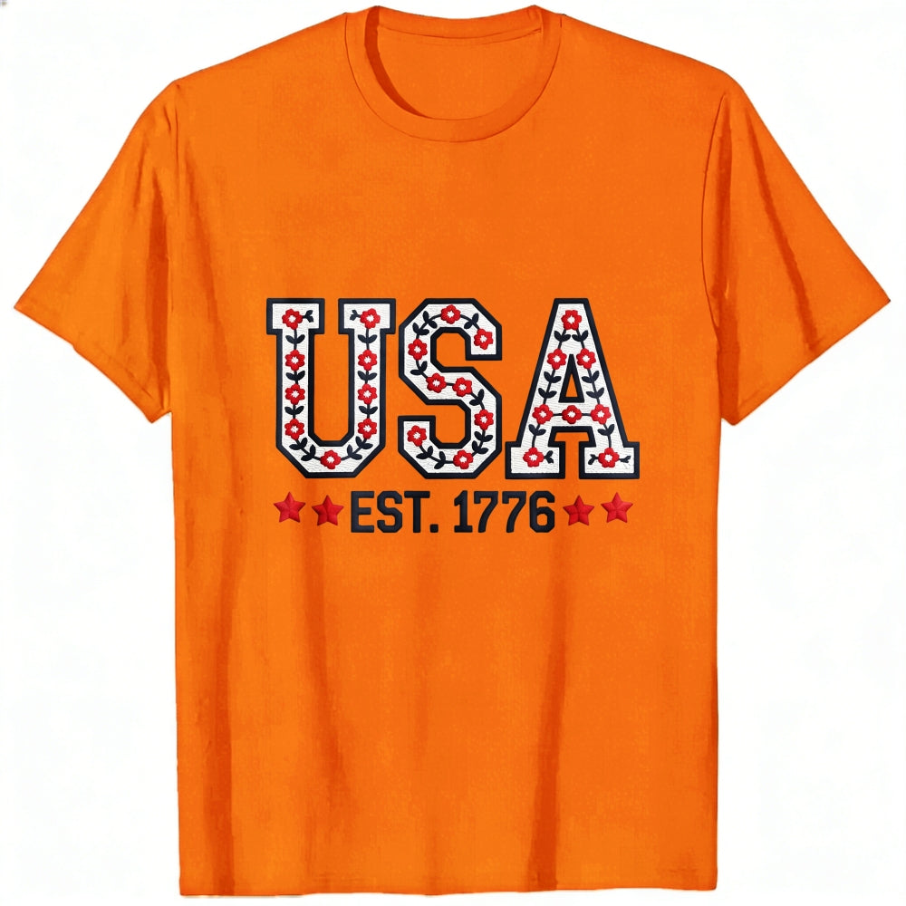 Patriotic Floral Usa Est 1776 Classic T-Shirt