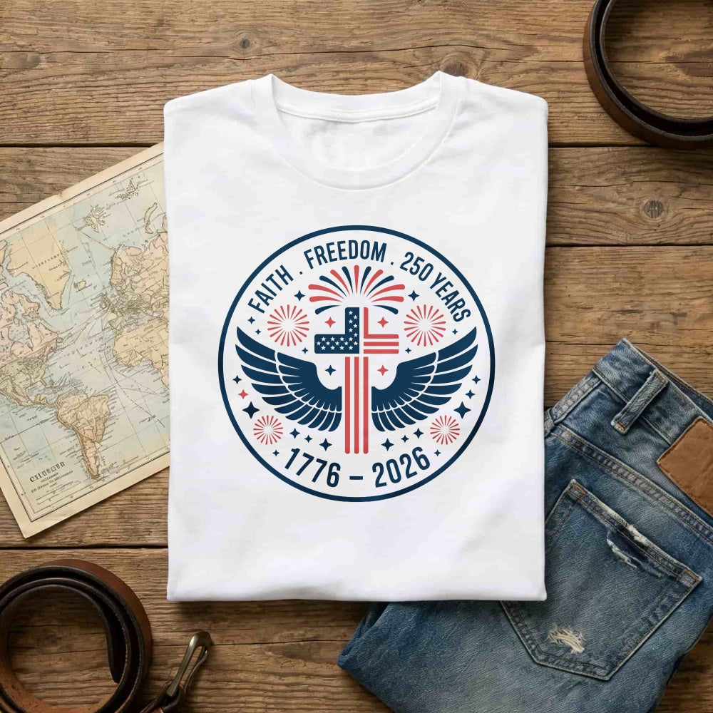 Patriotic American Eagle And Cross Classic T-Shirt Faith Freedom 250 Years 1776 2026