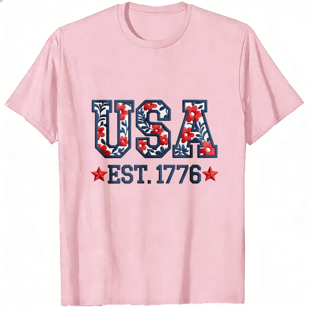 Patriotic Floral Usa Est 1776 Classic T-Shirt