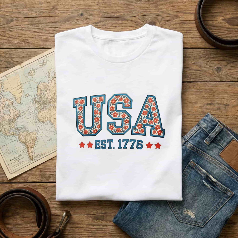 Patriotic Floral Usa Est 1776 Classic T-Shirt
