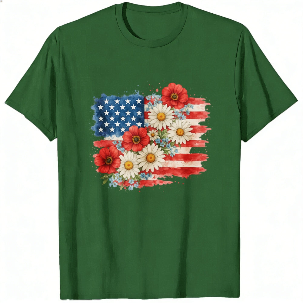 American Flag Floral Design Classic T-Shirt