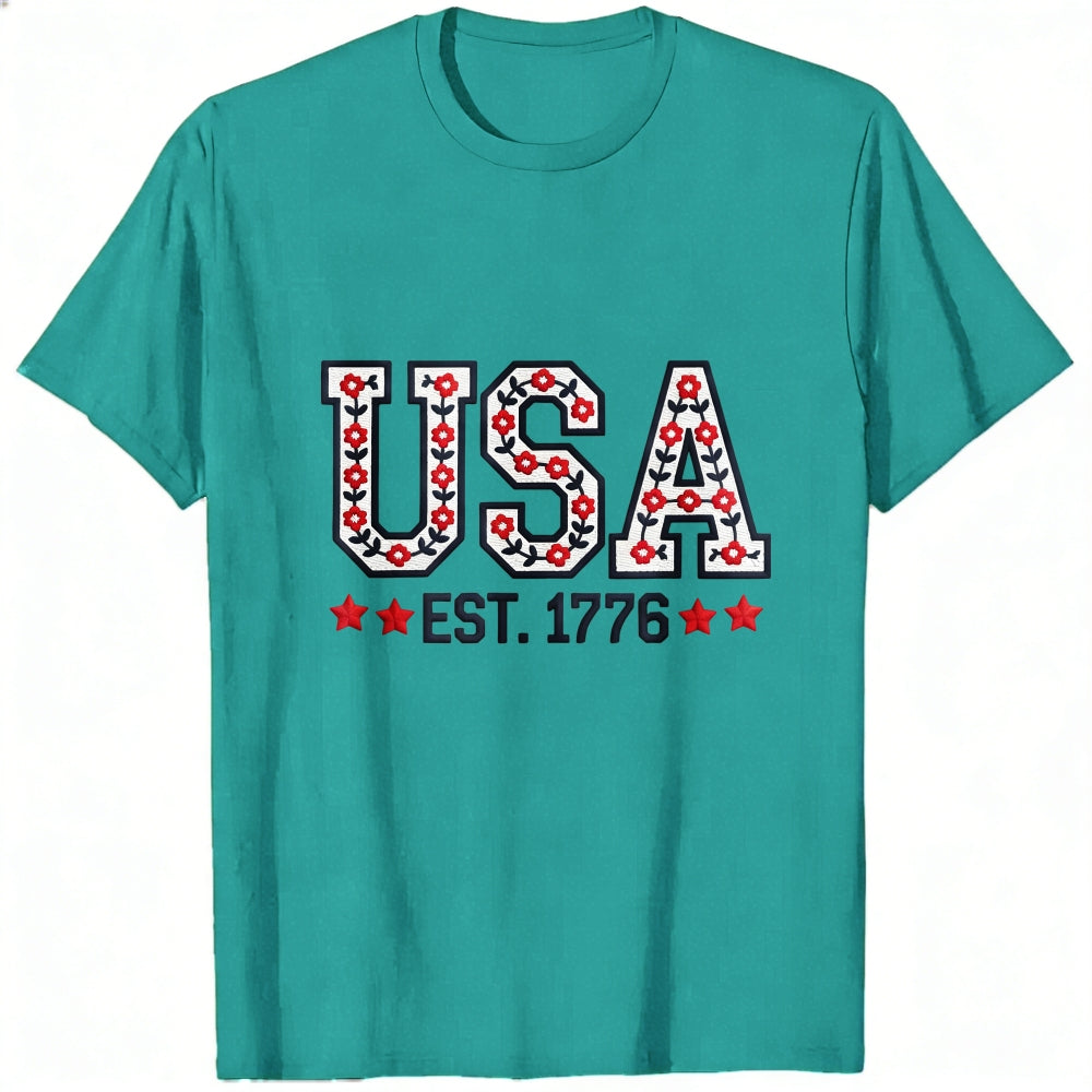 Patriotic Floral Usa Est 1776 Classic T-Shirt