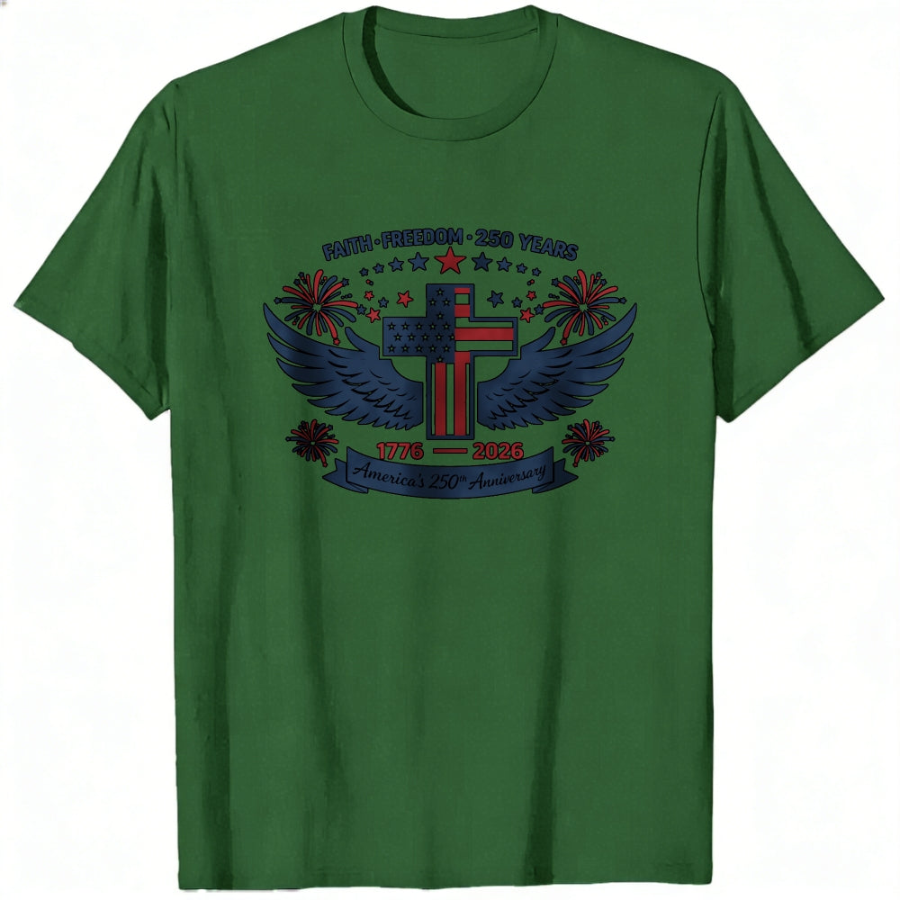 Patriotic American Flag Cross Wings Classic T-Shirt Faith Freedom 250 Years 1776 2026 Anniversary