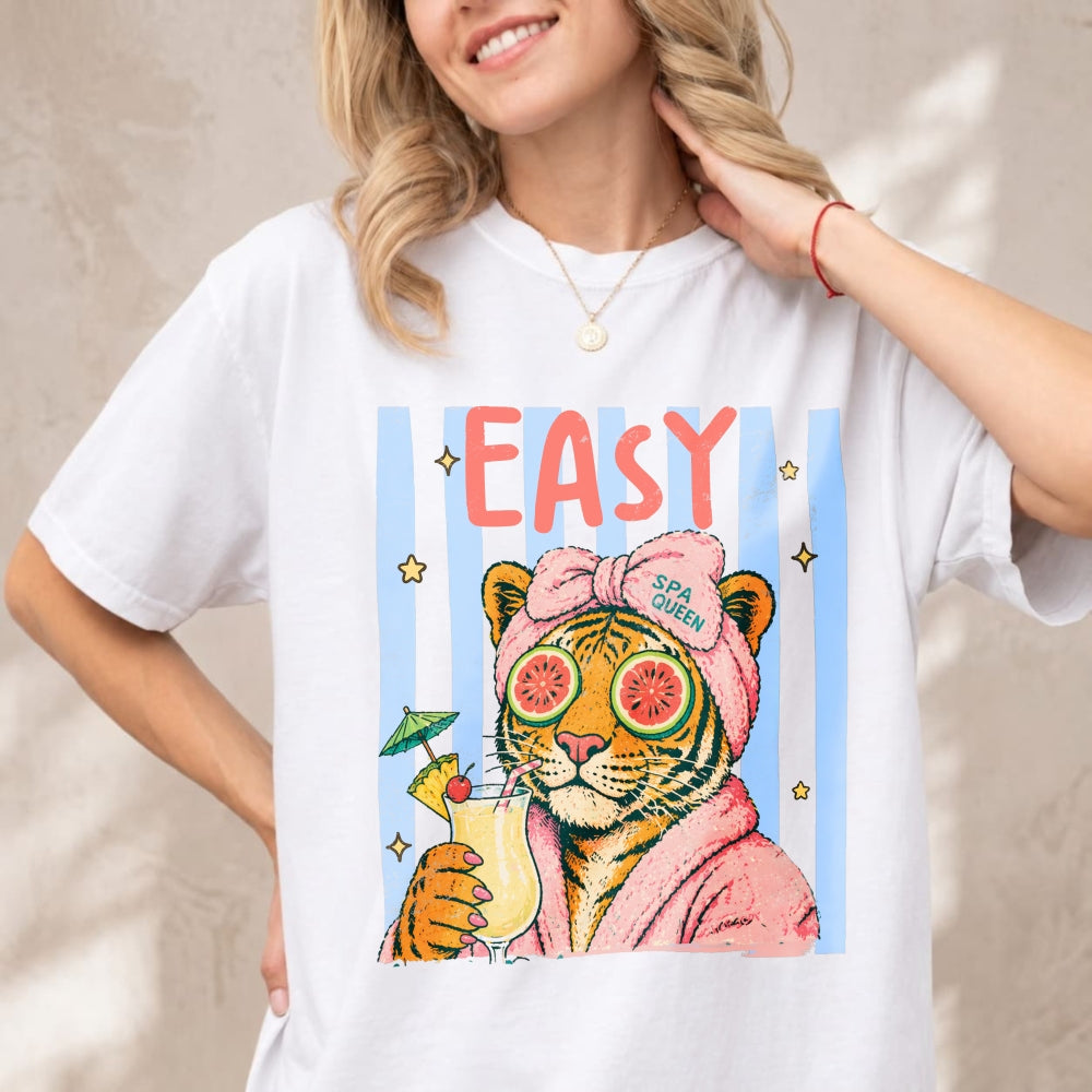 Retro Vintage Style Classic T-Shirt Easy Tiger In Robe With Cocktail And Watermelon Sunglasses