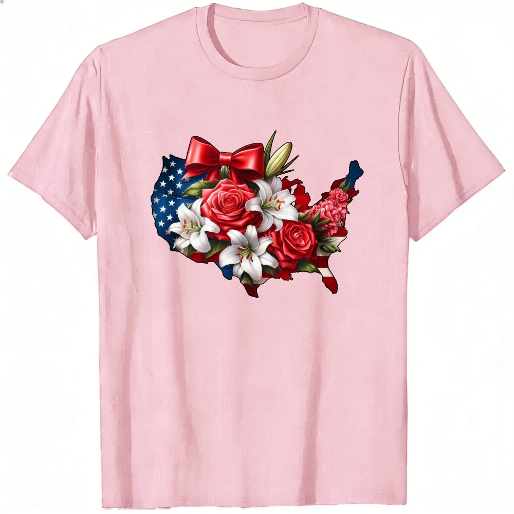 Patriotic Floral Usa Map Classic T-Shirt