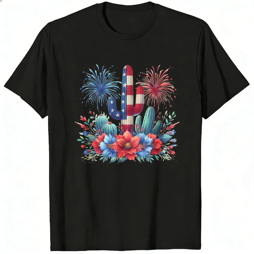 American Flag Cactus And Flowers Classic T-Shirt