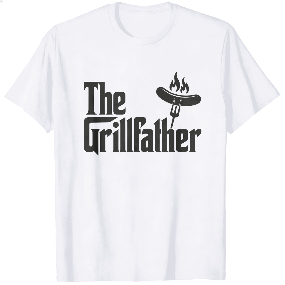 Casual Style Classic T-Shirt The Grillfather Sausage On Fork With Flames