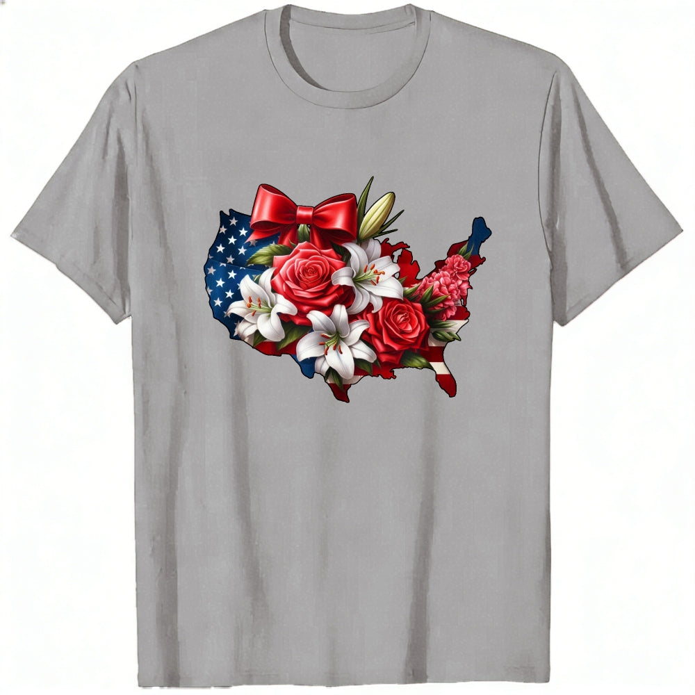 Patriotic Floral Usa Map Classic T-Shirt
