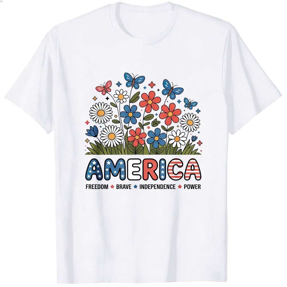 Floral Americana Design Classic T-Shirt America Freedom Brave Independence Power