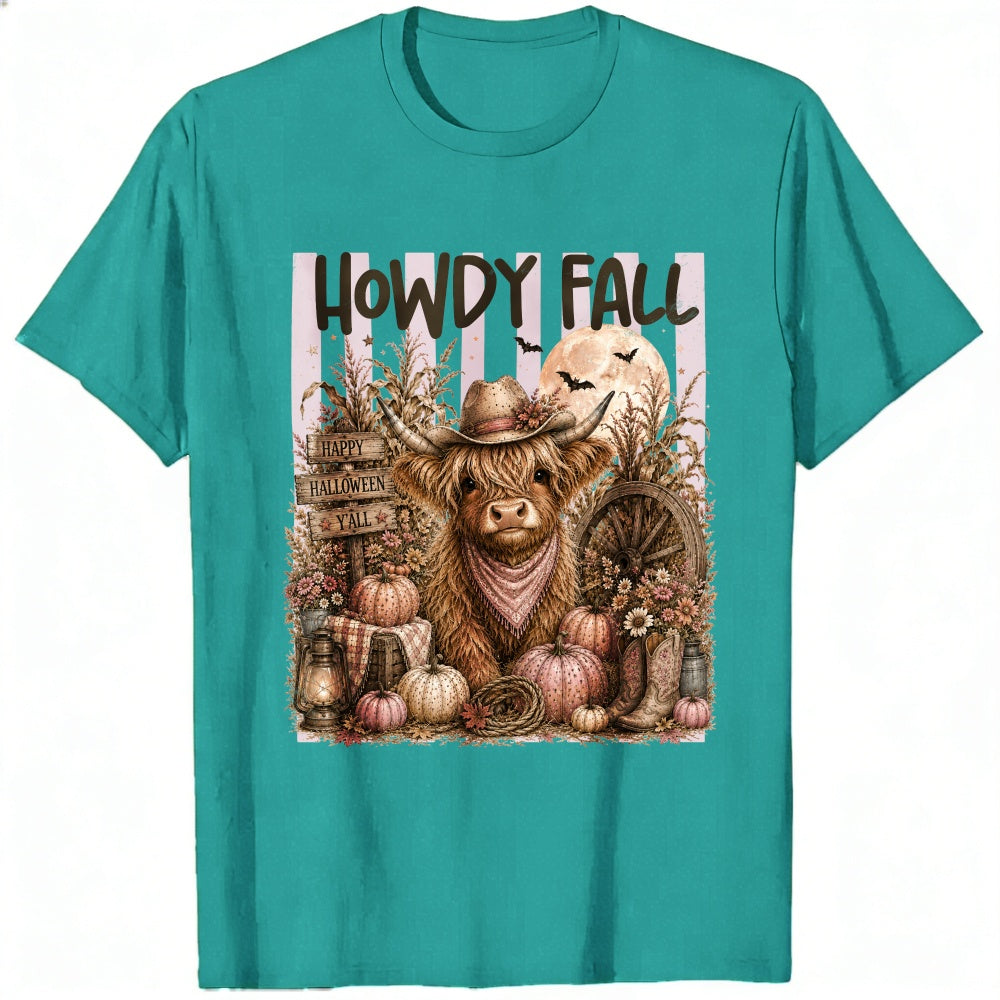 Rustic Farmhouse Halloween Highland Cow Classic T-Shirt Howdy Fall Pumpkin Harvest Autumn Design