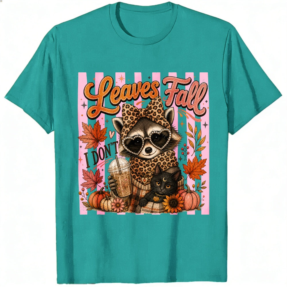 Cute Leopard Raccoon And Black Cat Autumn Leaves Fall Classic T-Shirt