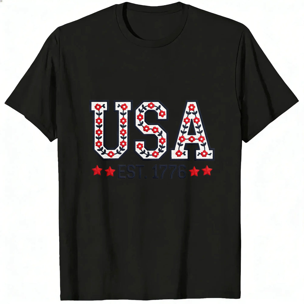Patriotic Floral Usa Est 1776 Classic T-Shirt