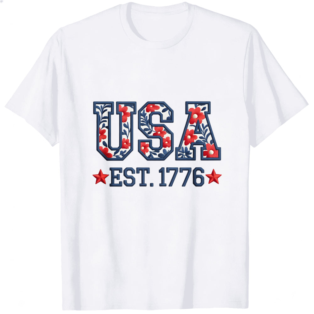 Patriotic Floral Usa Est 1776 Classic T-Shirt
