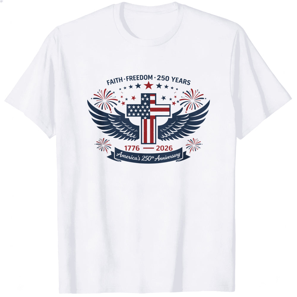Patriotic American Flag Cross Wings Classic T-Shirt Faith Freedom 250 Years 1776 2026 Anniversary