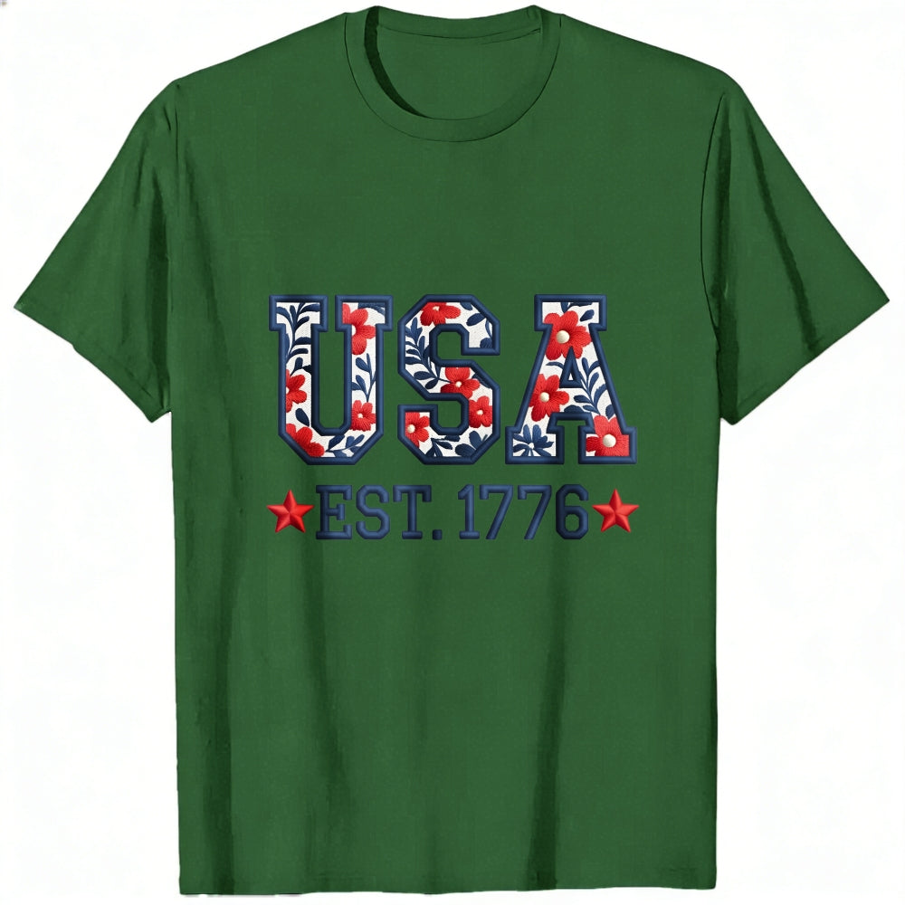 Patriotic Floral Usa Est 1776 Classic T-Shirt