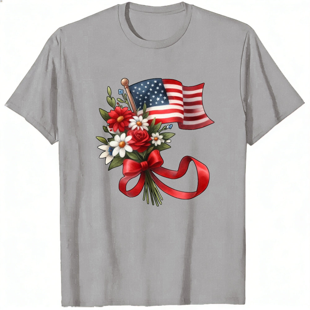 Patriotic Floral Design Classic T-Shirt American Flag And Flowers