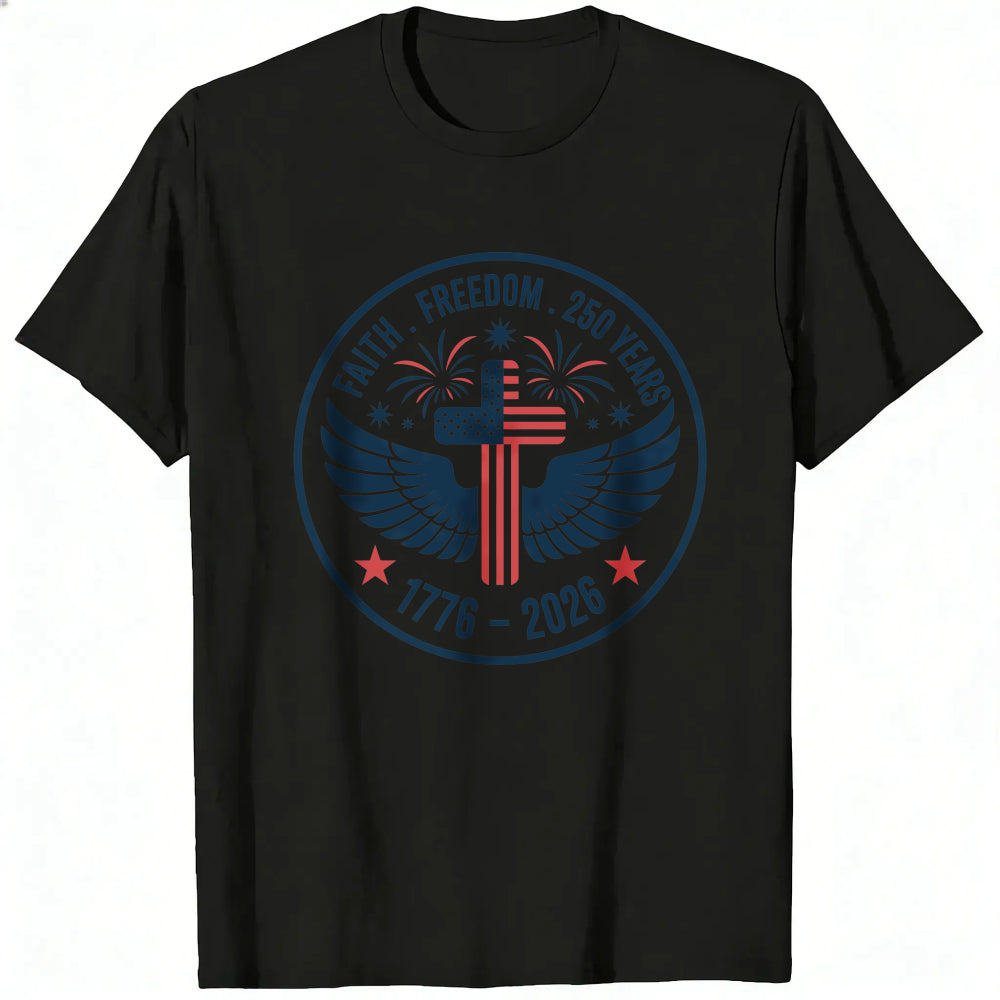 Patriotic American Flag Cross Wings Classic T-Shirt Faith Freedom 250 Years 1776 2026