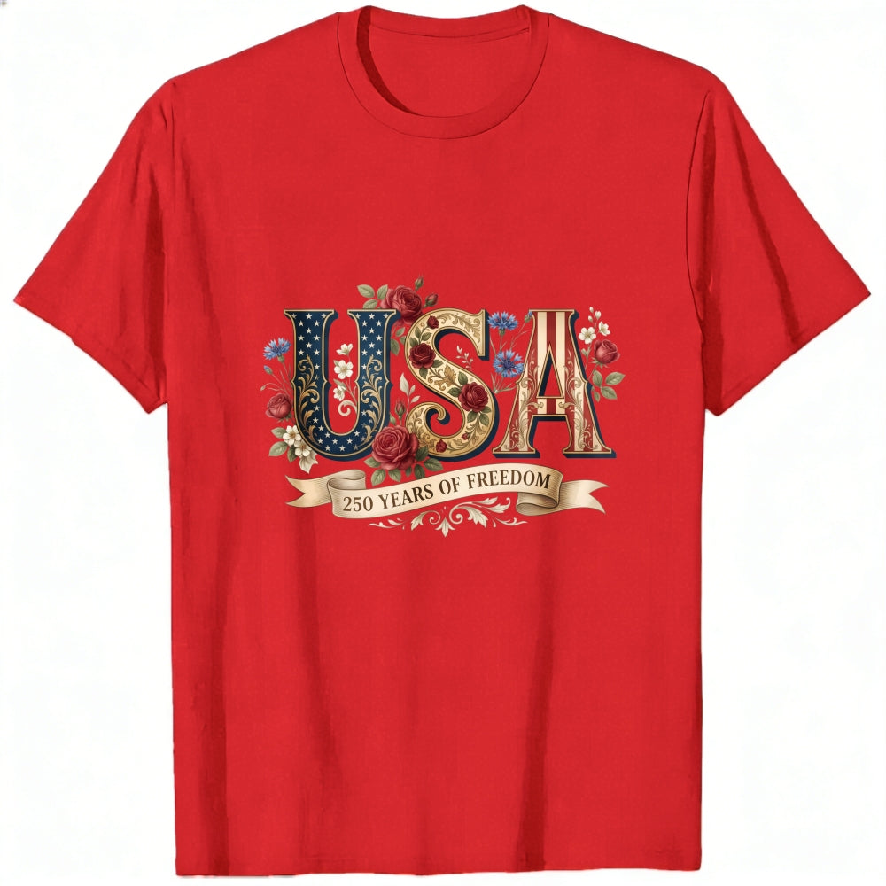 Patriotic Floral Usa 250 Years Of Freedom Classic T-Shirt