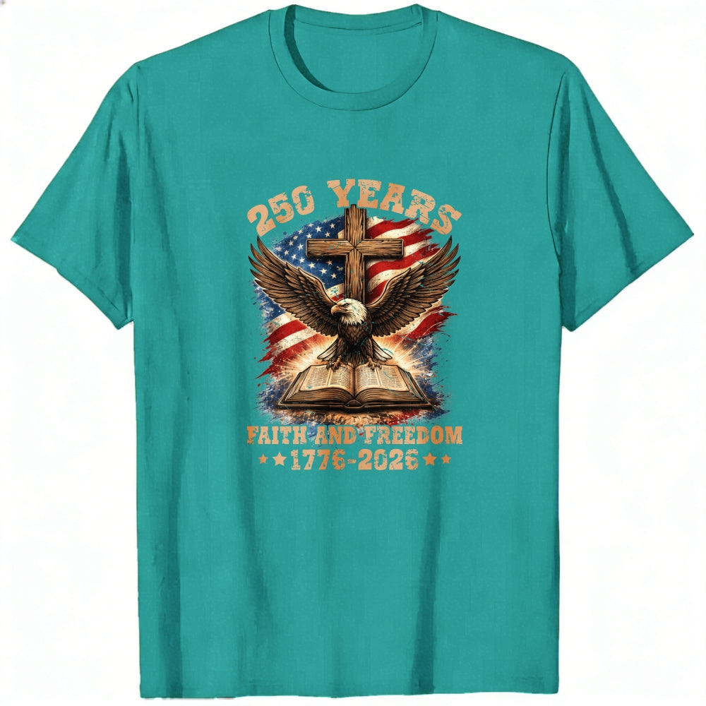 Patriotic Eagle Cross And Bible Classic T-Shirt Faith And Freedom 1776 2026